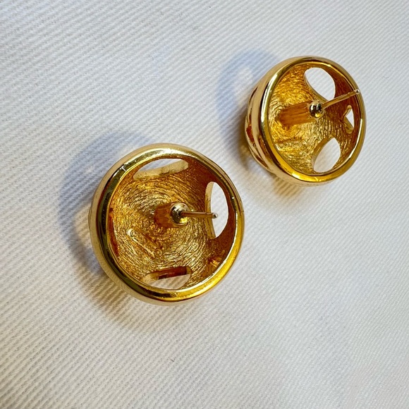 Auth Christian DIOR Pierced Earrings • Globe Diamantés Pierced GP Authentic - Picture 14 of 15